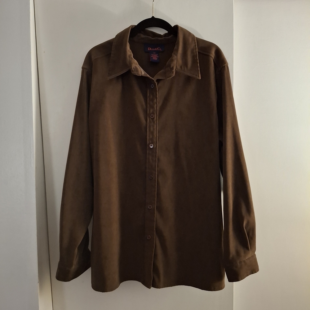 Denim&Co Chocolate Brown Button-Down Shirt